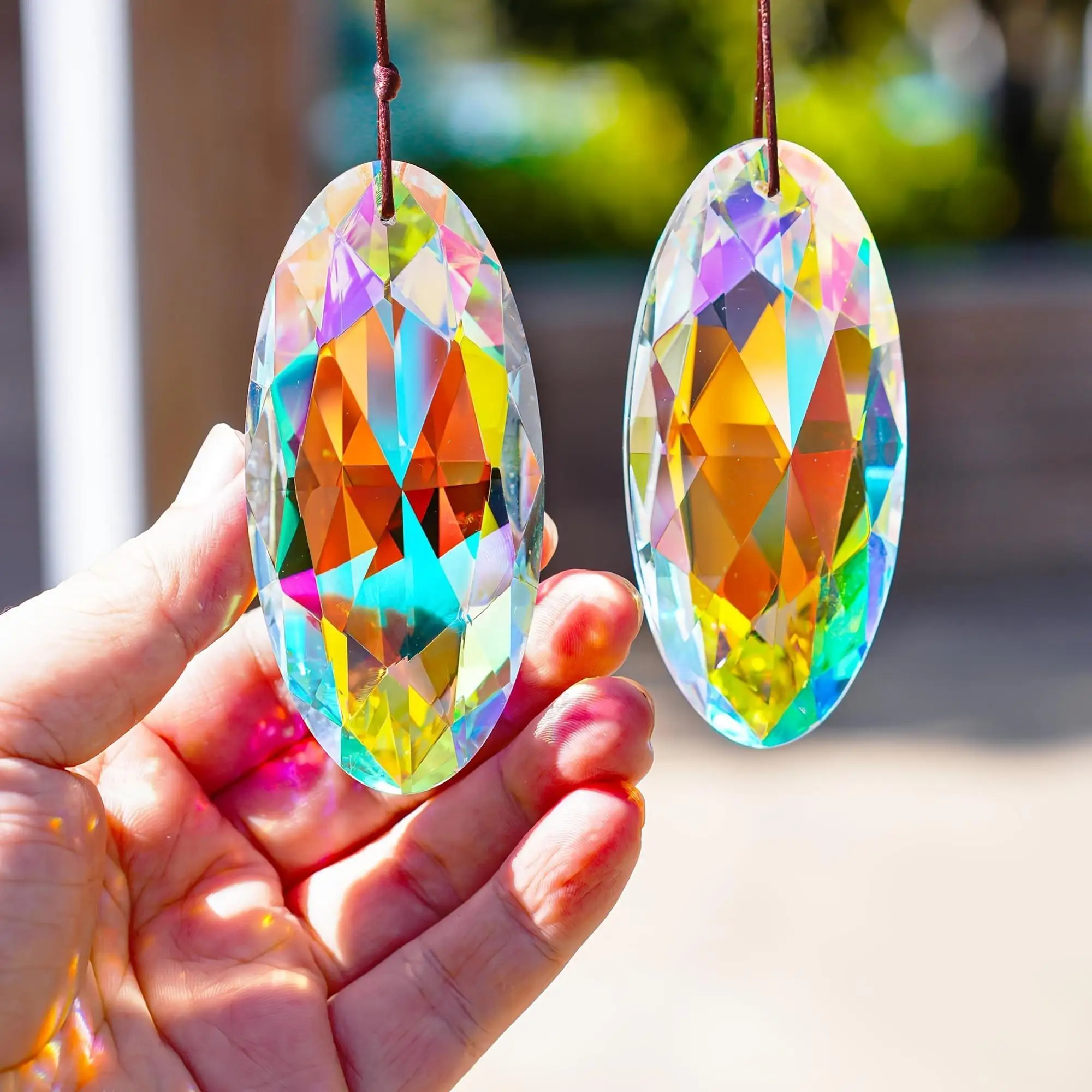 2PCS 89mm/3.5inch Suncatcher Crystal Prism Pendant for Window AB Color Glass Sun Catcher Prisms Hanging Crystal Diamond Prism Su