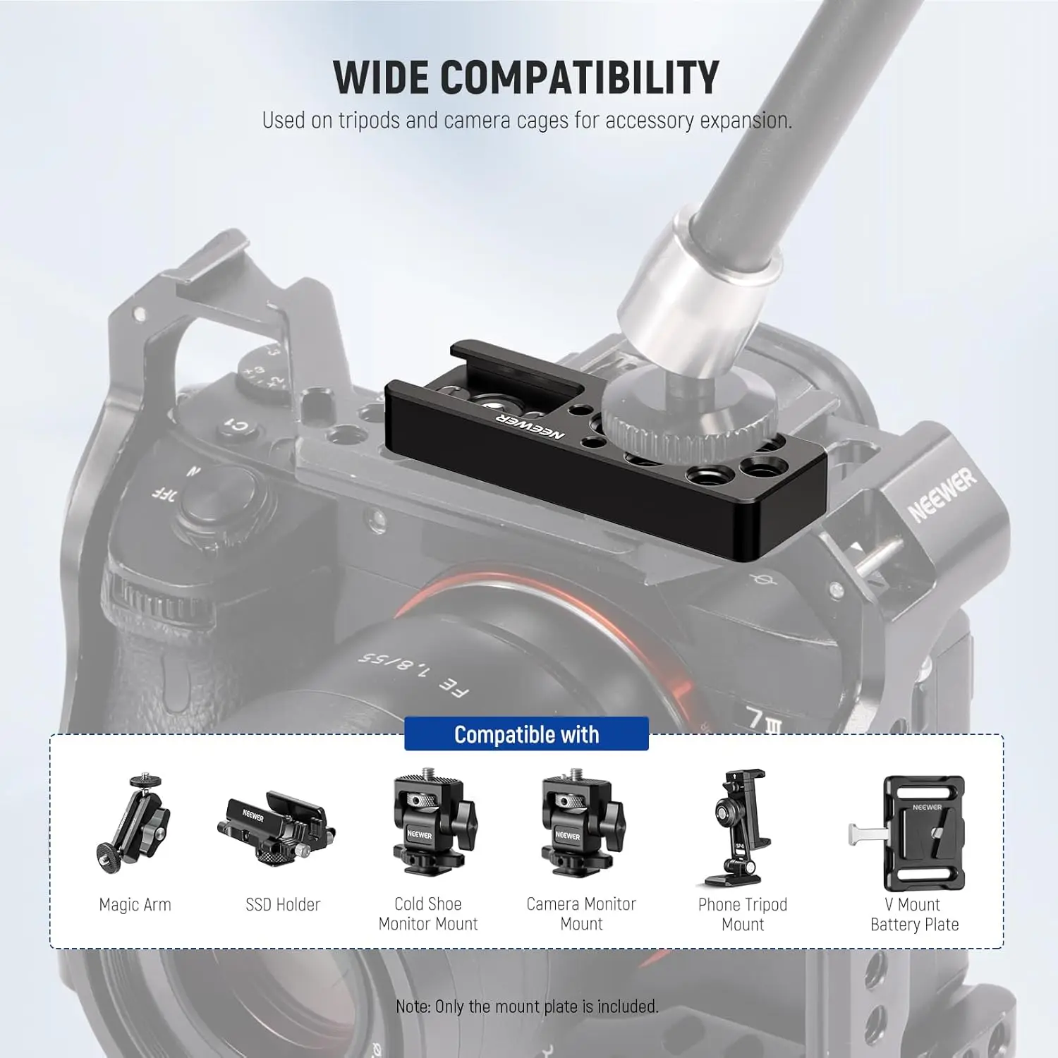 NEEWER Multipurpose Cheese Plate Battery Backboard, Accessory Plate Mount Adapter on Tripod/Camera Cage V Mount Battery Plate