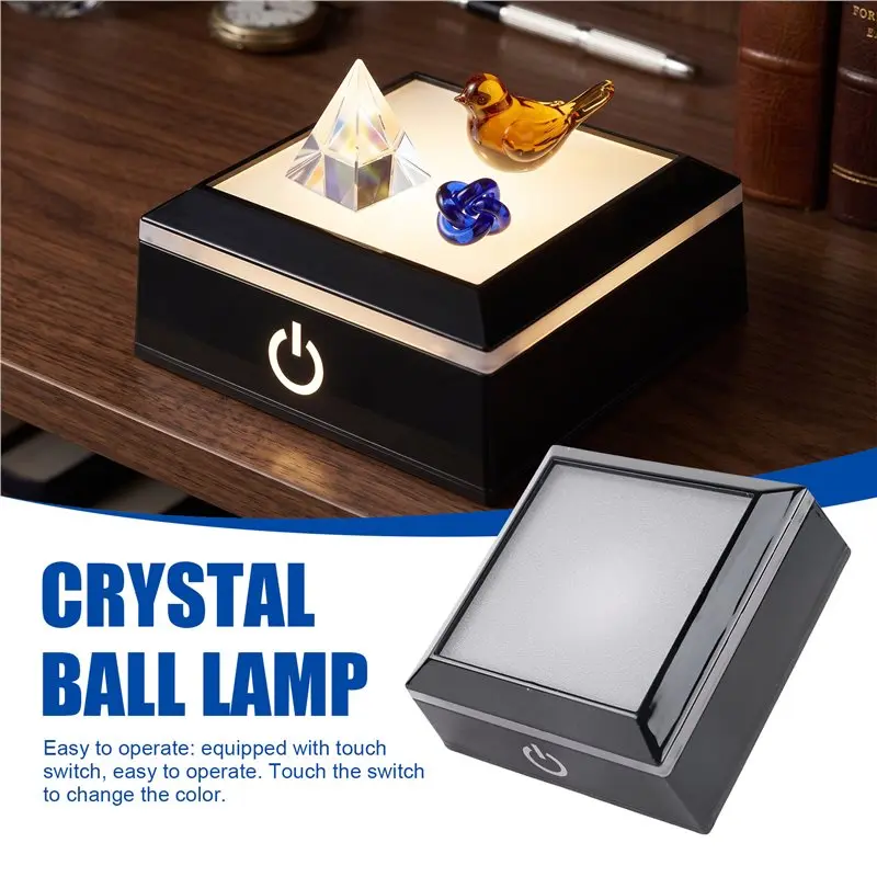 Base de Lâmpada LED com Suporte de Exibição, Base de Lâmpada de Cubo de Cristal Esculpido Internamente, Base Luminosa para Bola de Cristal, Novo