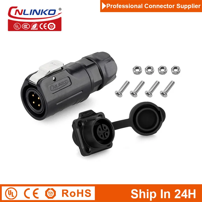 Cnlinko LP12 Plastic 4pin M12 IP67 Waterproof Circuit Wire Power Connector Plug Socket Joint for LED Electric Telecom Appliances