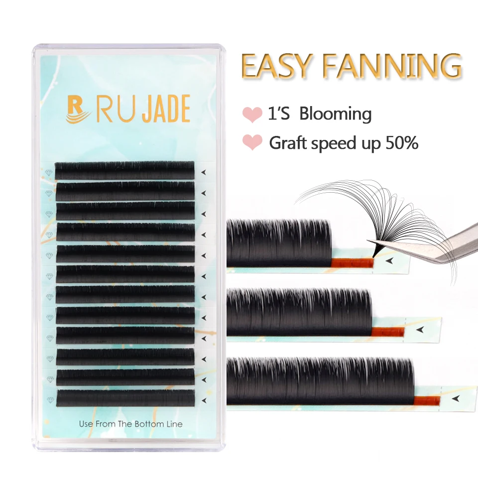 RUJADE Easy Fanning Eyelash Auto Fan False Eyelashes Extension Matte Black Fast Blooming Volume Lash Individual Faux Mink Cilios