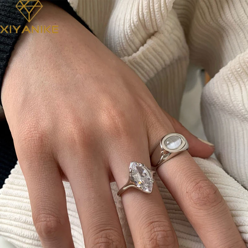 XIYANIKE Elegant Water Drop Zircon Open Cuff Finger Rings For Women Girl Fashion Adjustable Jewelry Gift Party кольцо женское