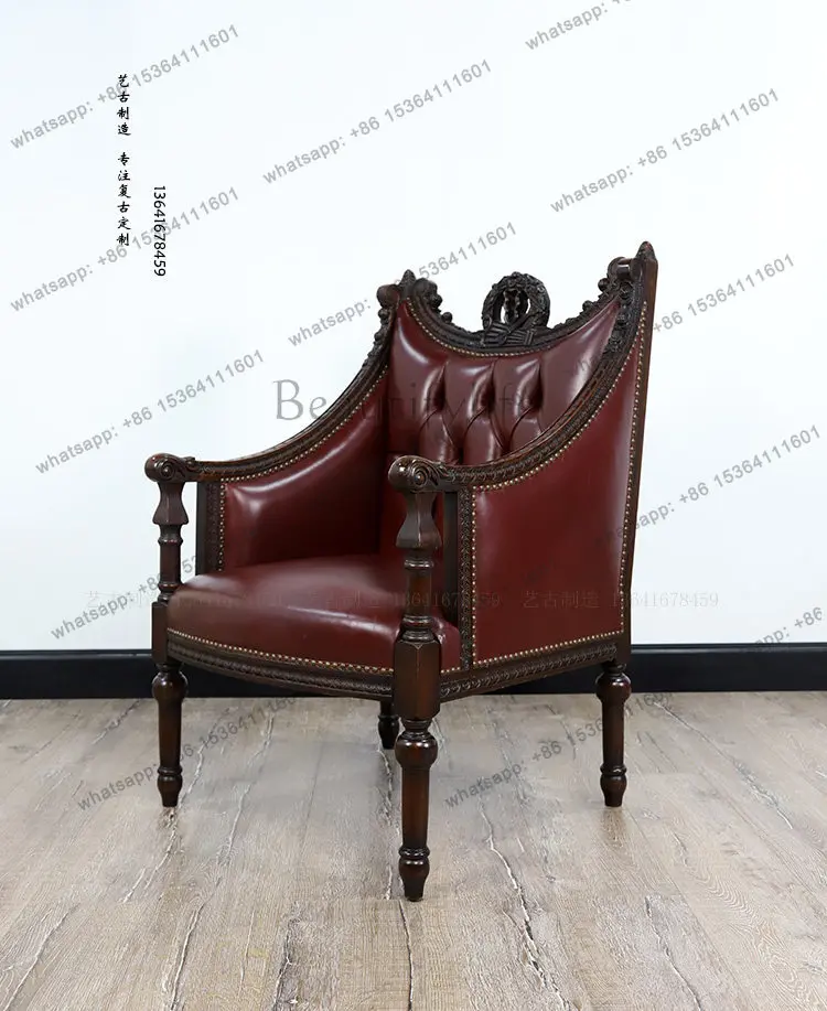 

2025 new retro red buckle living room solid wood single sofa