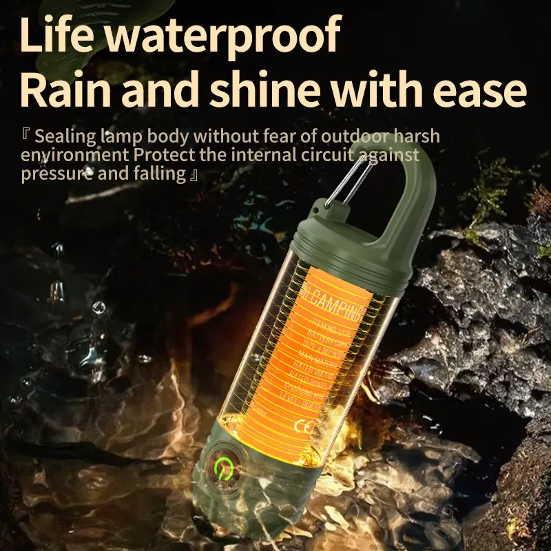 Portable LED Camping Lantern 6 Modes USB Rechargeable Outdoor Hanging Lights 2 In 1 Multifunctional Flashlight Tent Lamp 1 Pack