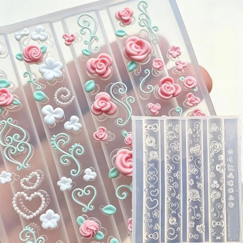 Vintage Window Lattice Vine Cross Y2K Piano Key Nail Silicone Mold DIY Nail Art Embossed Decoration Charms