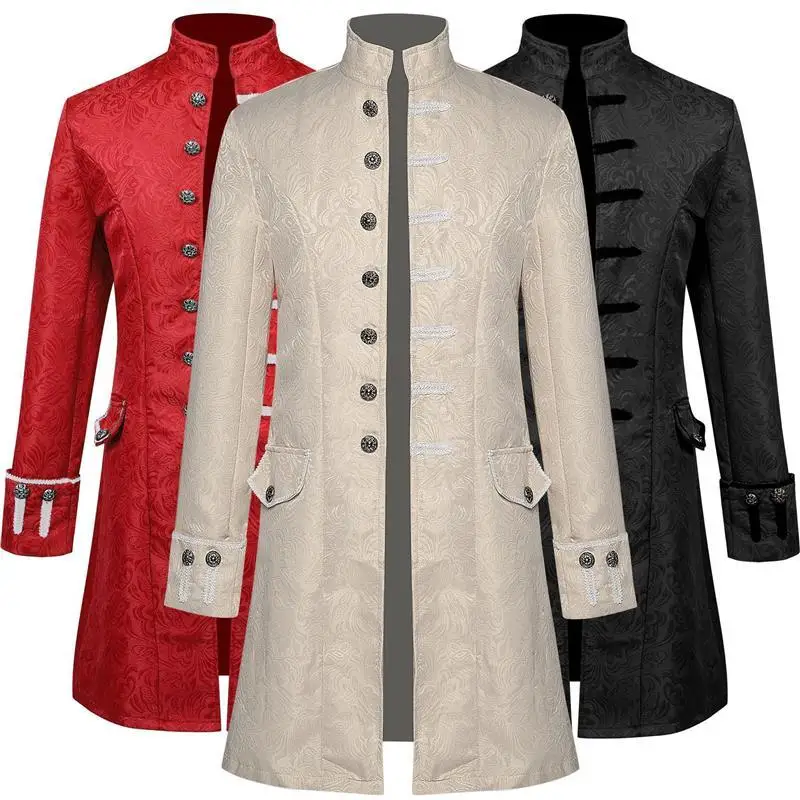 

Medieval Men's Outfit Performance Coat Dance Par loween Costume Embroidered Jaet Theater Stage Costume M Model