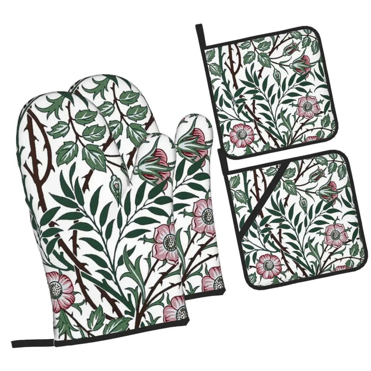 William Morris Bullerswood Oven Mitts and Pot Holder Sets of 4 for Baking Kitchen Cooking BBQ Resistant Non-Slip Gloves