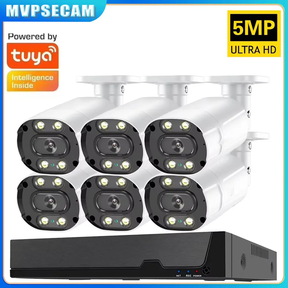 

Tuya App Dome Bullet Security IP Camera System 4K POE NVR Kit CCTV Audio Recording Outdoor Video 5MP Surveillance IP Camera Set