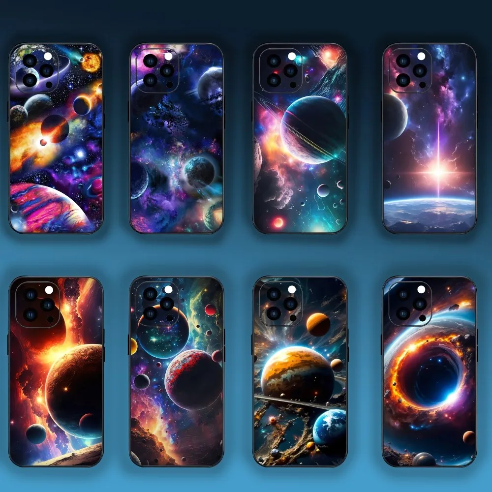 Planets Space Venus Sun Mars Phone Case For iPhone Mini 11 12 13 Plus Pro Max 14 15 XR XS Black Shell