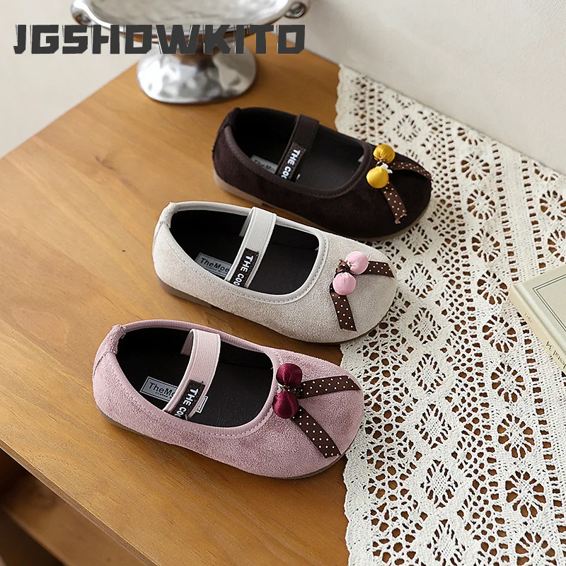 JGSHOWKITO Spring Autumn Kids Leather Shoes Cute Bowknot Princess Shoes for Girls Lightweight Round-toe Children's Ballet Flats
