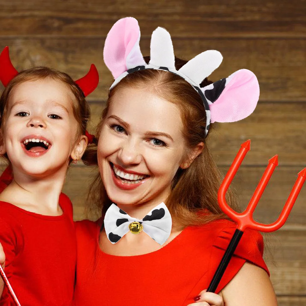 1 セット牛コスチュームセットヘッドバンド付き尻尾蝶ネクタイパーティーコスプレ小道具誕生日仮装動物アクセサリー衣装