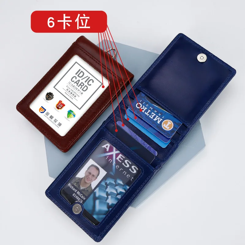 High Quality New Genuine Leather ID Card Set Sleeve Holder Badge Case Clear Bank Credit Card Clip Badge Holder Accessories