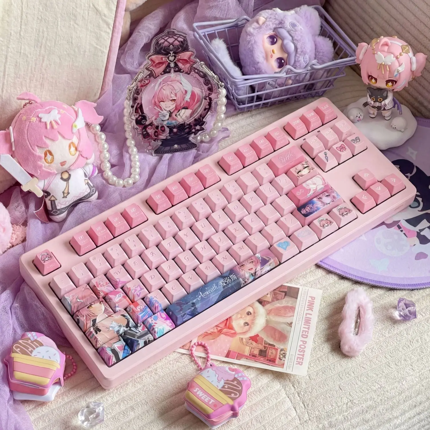 122 Keys Aemeath Theme Keycap Wuthering Waves Keycaps  PBT DYE-Sub Cherry Profile Key Cap for ANSI Made68 Mad68 Wooting 60