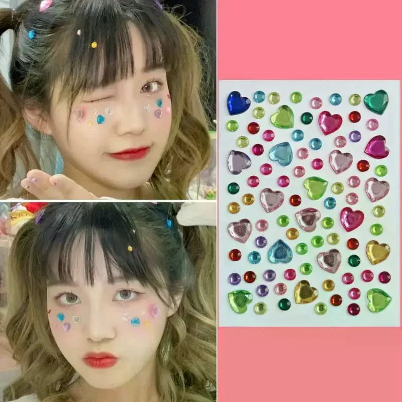 

Colorful Heart Shape Diamond Gem Sticker 3D Face Rhinestone Tattoo Eyeshadow Stickers Fo Festival Party Stage Body Makeup Bling