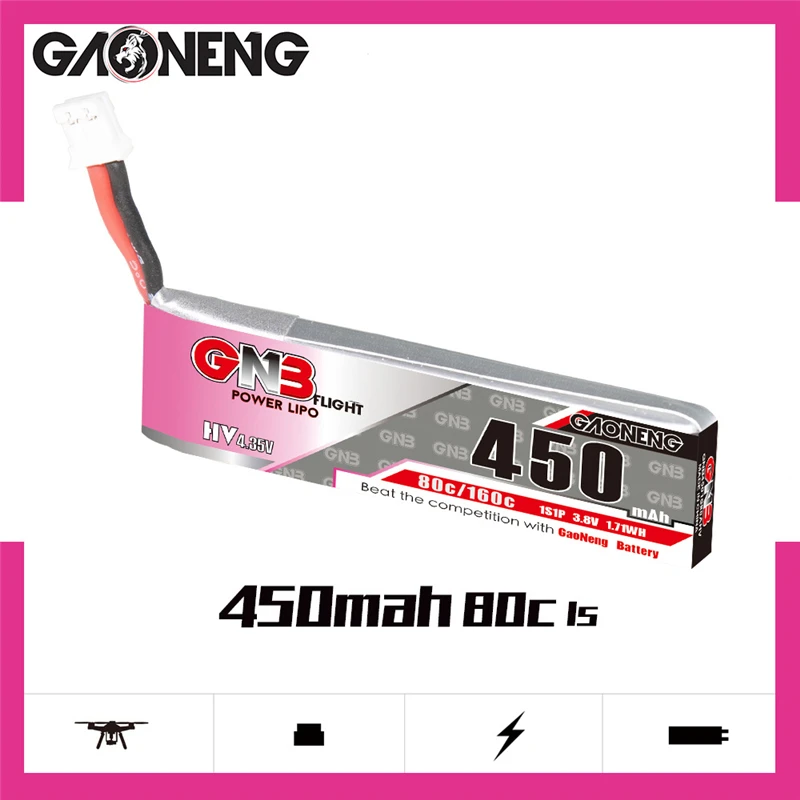 GNB 1S 3.8V HV 4.35V 450mAh LiPo Bateria 80C/160C z wtyczką PH2.0 do RC FPV Drone M80S Tiny7 Beta75S Emax Tinyhawk Snapper7