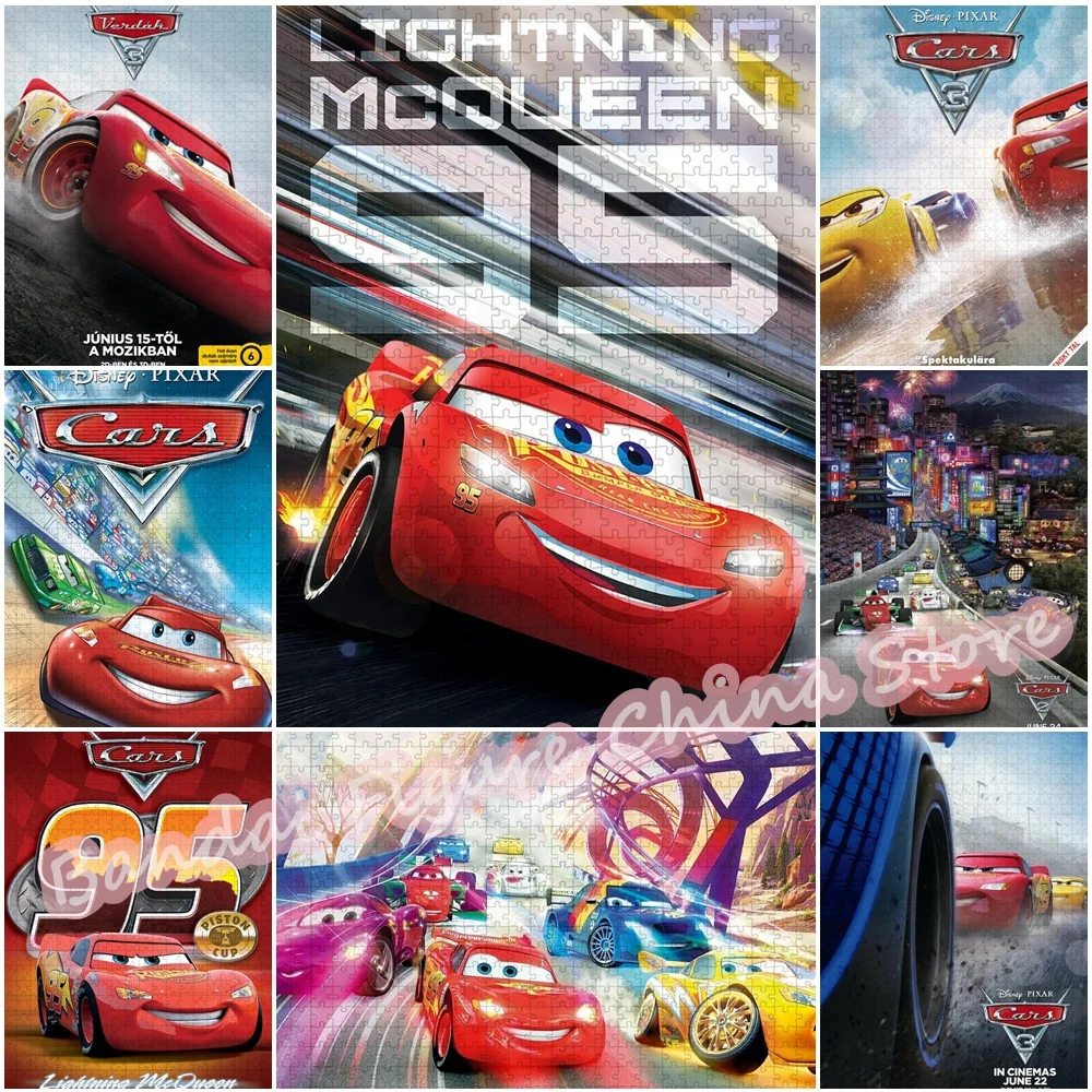 

Cars Disney Cartoon Film Puzzles 300/500/1000 Pieces Lightning Mcqueen Assemble Jigsaw Puzzles Kids Stress Relief Education Toys