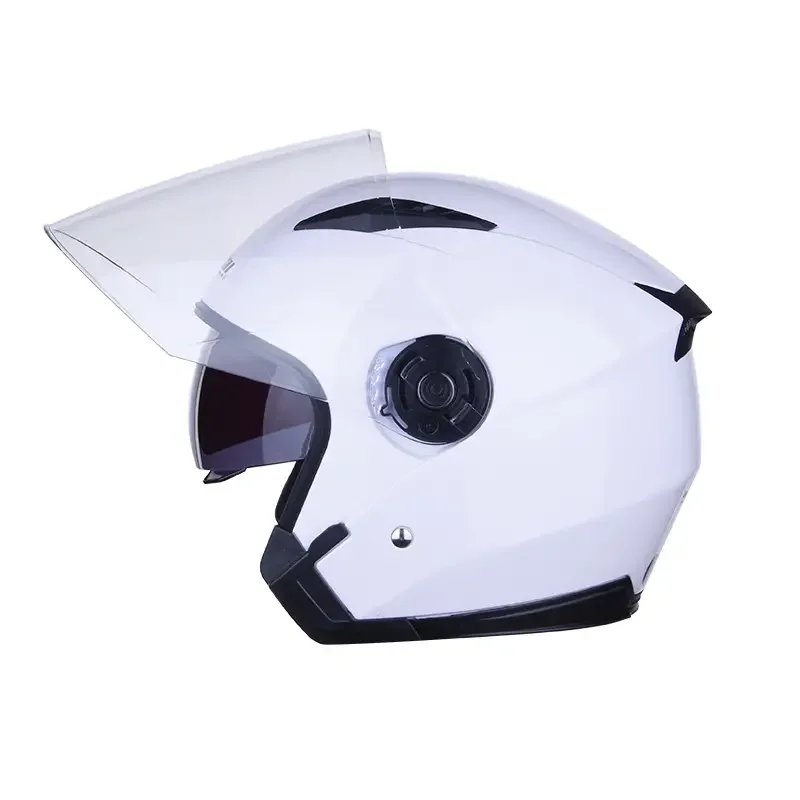 White Motorcycle Helmet, Half Coverage Double Windshield Lens All Seasons Safety Protective Helmet For Men Women