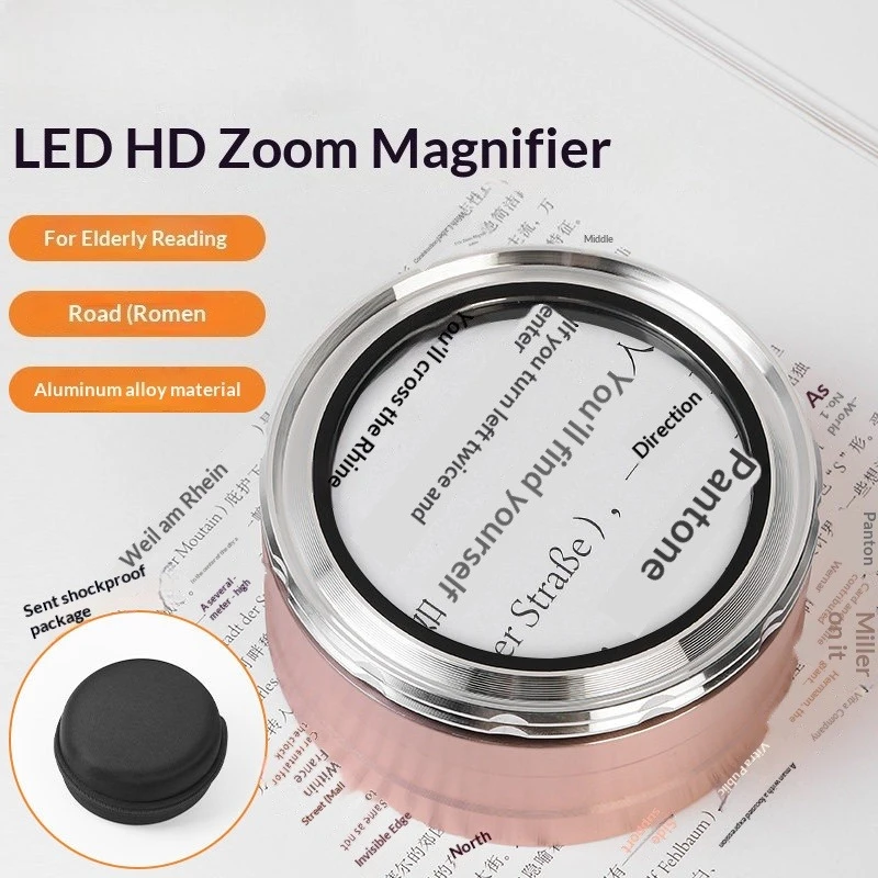 USB Rechargeable LED Magnifying Glass 5X 7X HD Handheld Desktop Magnifier for Jewelry Coin Stamp Appraisal Printing Reading