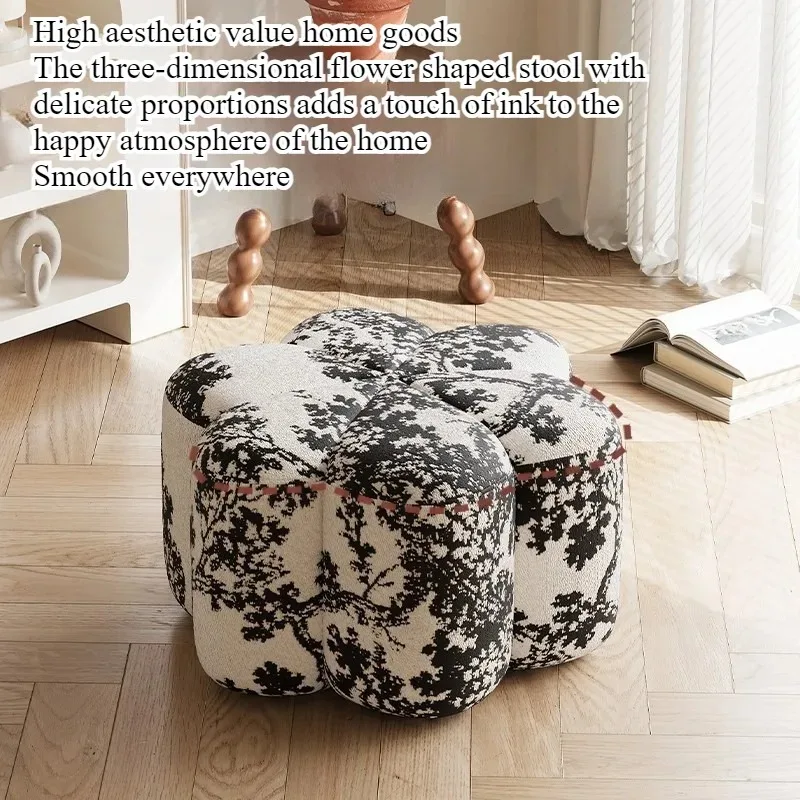 Cream wind sofa stool light luxury petal stool living room shoe stool advanced sense   home door round stool minimalist view 2