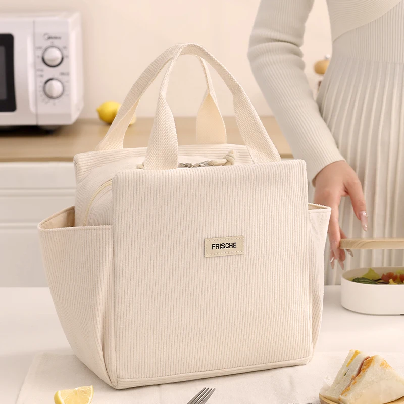 Cord-Lunchtasche, wärmeisolierend, Lunchbox, Aufbewahrung, Handtasche, multifunktional, für Kinder, Schule, Kühltasche, Picknick, Lebensmittelbeutel – Detail 8