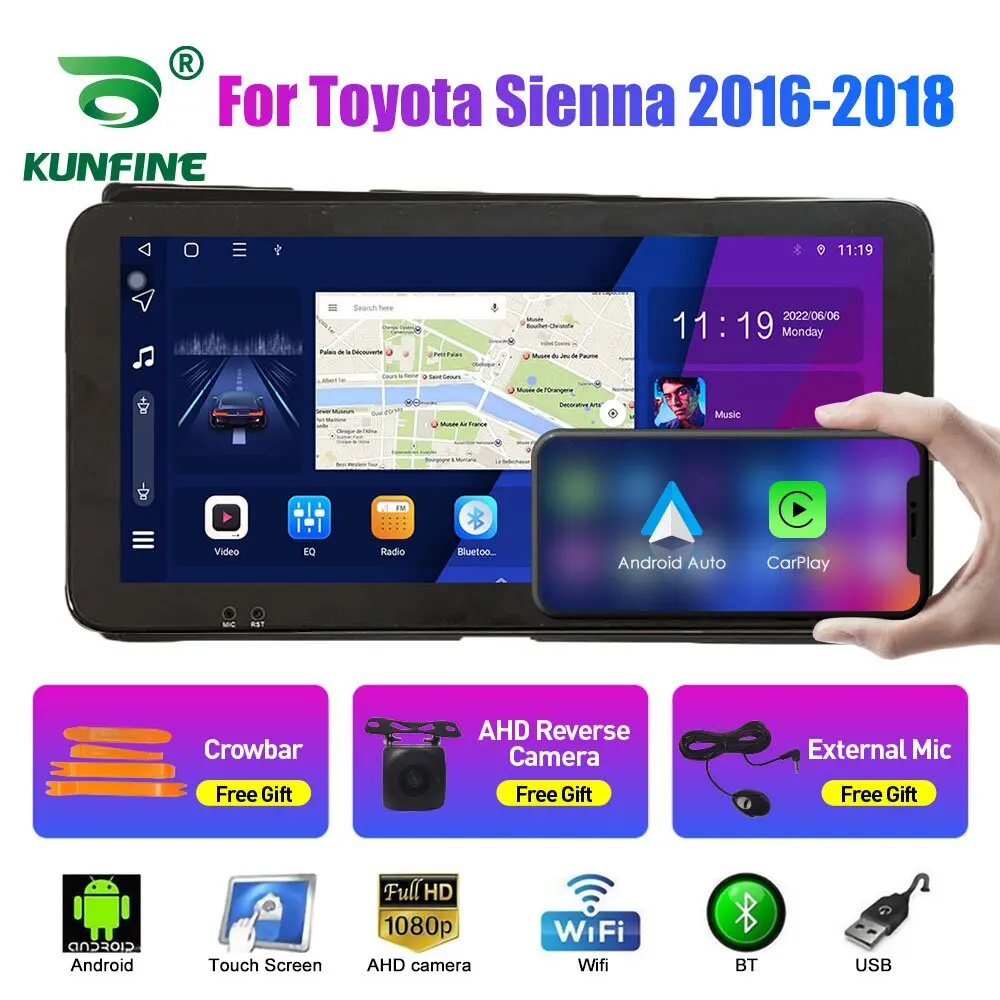 

10,33-дюймовый автомобильный радиоприемник для Toyota Sienna 2016-2018 2Din Android, восьмиядерный автомобильный стерео DVD, GPS-навигатор, плеер QLED, экран Carplay