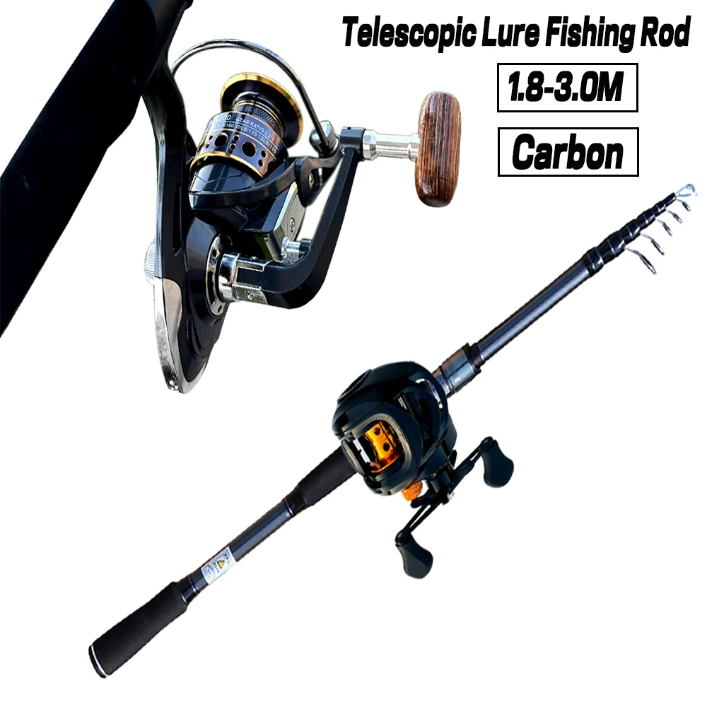 

Lure Fishing Rod ComboTelescopic Carbon Rod and Baitcasting Spinning Metal Spool Reel Lure Fishing Accessories 1.8/2.1/2.4/3.0m