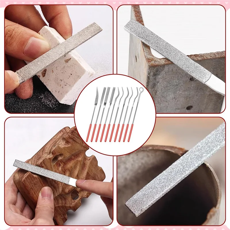 BAAG-10 Pz Mini Set di lime ad ago diamantate Set di lime diamantate assortite da 5,5 pollici Strumenti per intaglio del legno per affilare gioielli