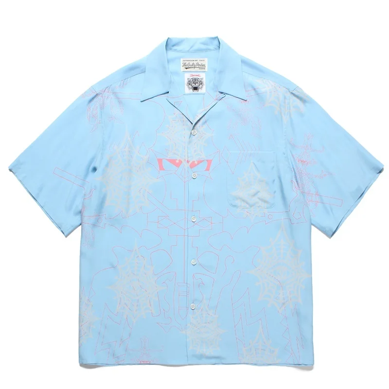 25SS Best Quality WACKO MARIA Trend Prints Spider Eye Hawaii Short Sleeve Shirts Men's Women's Casual Holiday Clothing Shirts