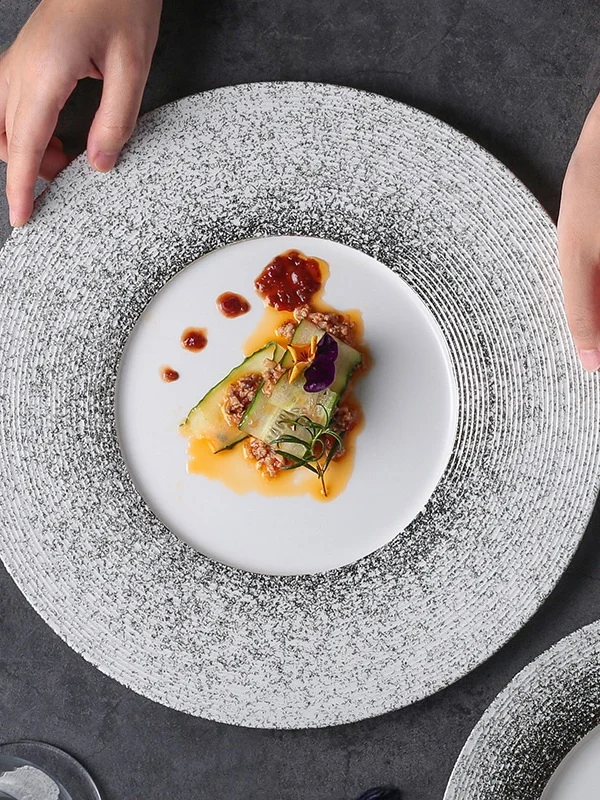 

Heng Luxury round Plate Italian Sle Spaghetti Steak Dinnerware Set Nordic Vintage Cerc Diware for Adult Western Cuisine