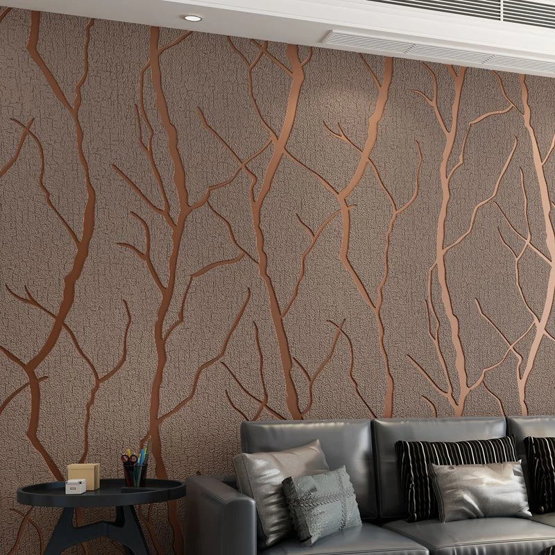 

Dark Coffee Color 3D Branch Background Wallpaper Bedroom Living Room Modern Thickened Deerskin Velvet Wallpaper Rolls For Walls