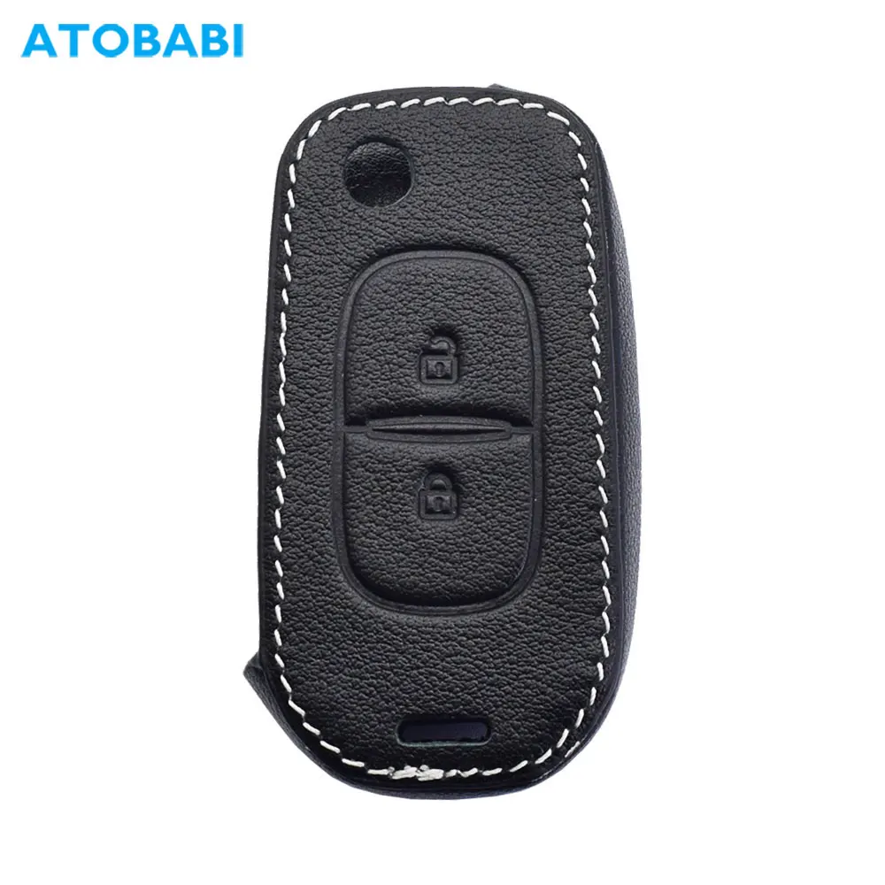 Leather Car Key Case Keychain For Renault Duster Captur Logan Sandero Stepway Dacia 2 Buttons Flip Remote Control Protect Cover