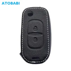 Leather Car Key Case Keychain For Renault Duster Captur Logan Sandero Stepway Dacia 2 Buttons Flip Remote Control Protect Cover