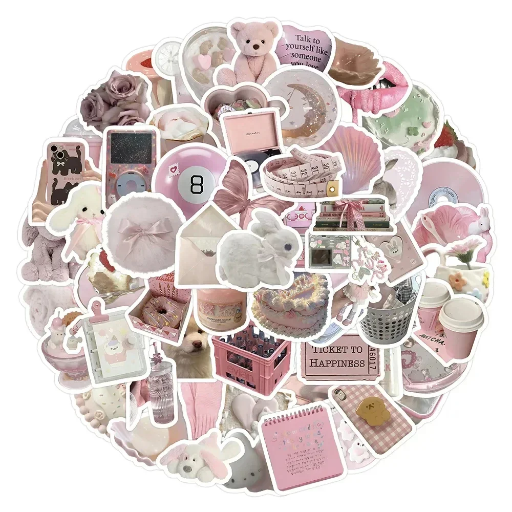 50/60/100Pcs Cute Pink Cartoon Ins Stickers Pinterest Coquettish Stickers Scrapbooking Mobile Phone Luggage Skateboard Stickers