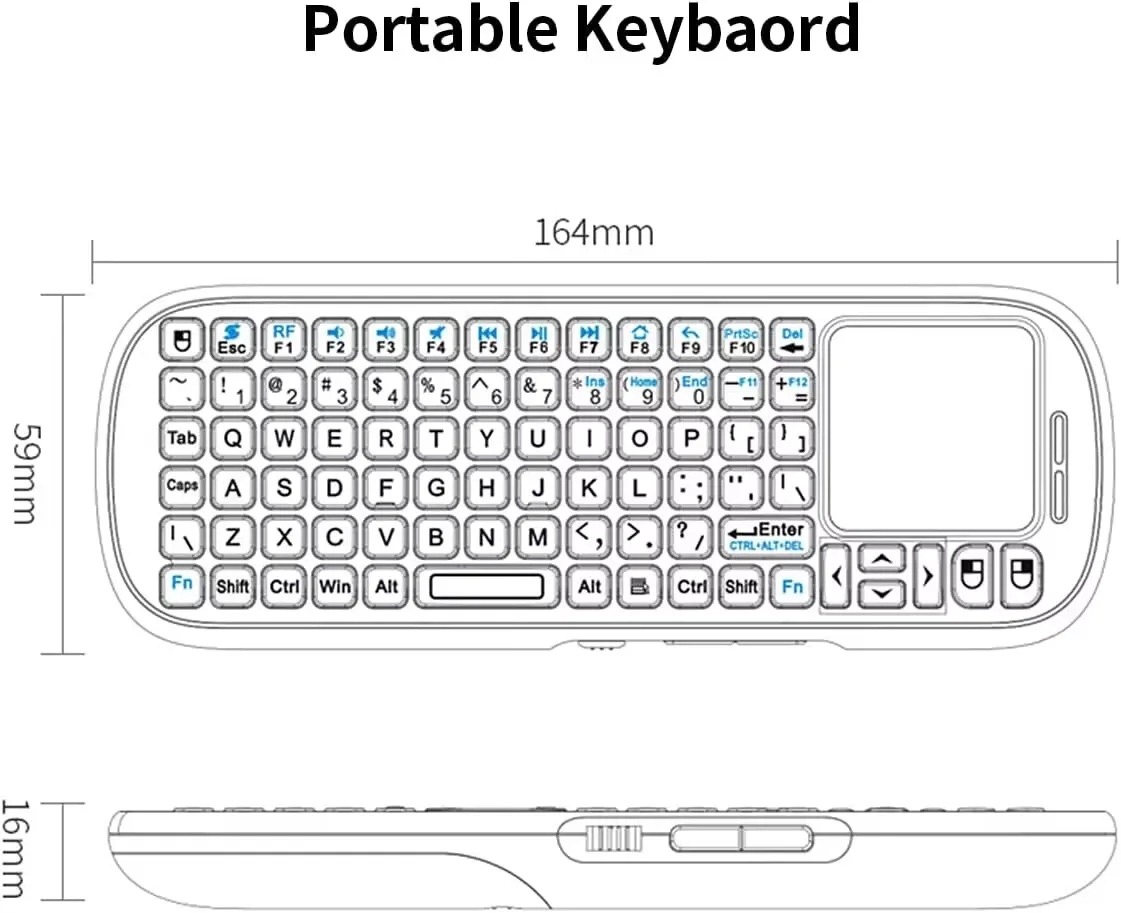 iPazzPort 2.4G Mini Wireless Keyboard with Touchpad Mouse Combo, Handheld Portable for tablet/laptop/notebook/ Android TV Box/PC