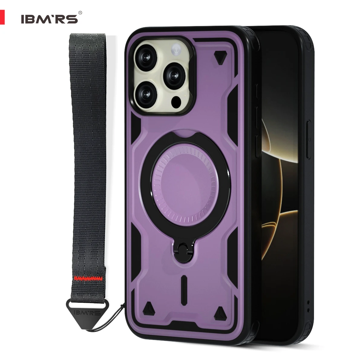 

IBMRS for iPhone 12 Pro Magnetic Case with Stand & Lanyard, Shockproof Cover, PC+TPU Hybrid Armor