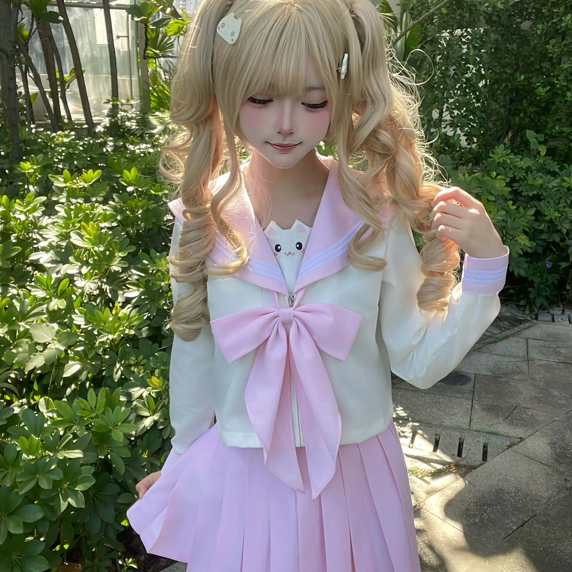 Niedliche Matrosenuniform im japanischen und koreanischen Stil, süße JK-Uniform, bezaubernder Schulstil, lange, kurze Ärmel, rosa Schulbedarf-Set