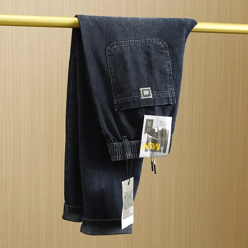 

Мягкие повседневные мужские джинсы с эластичным поясом, прямые, удлиненные, осенние, модные, молодежные, со средней/высокой талией, длинные брюки