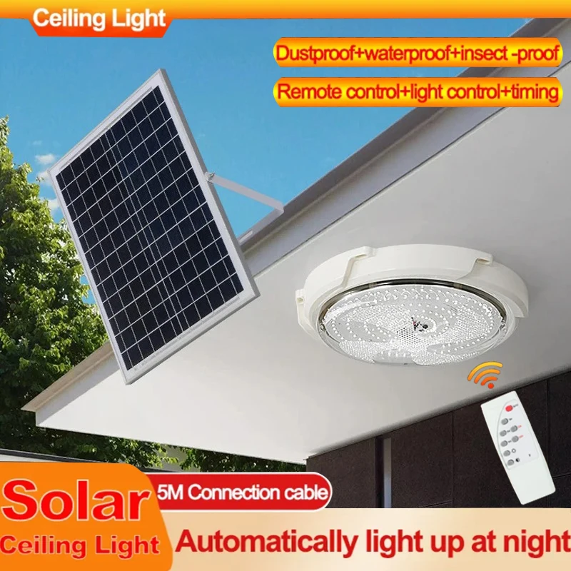 Solar Ceiling Light Home Indoor Ceiling Veranda Solar Power Lamp Home Bedroom Remote Control Outdoor Decorative Lighting