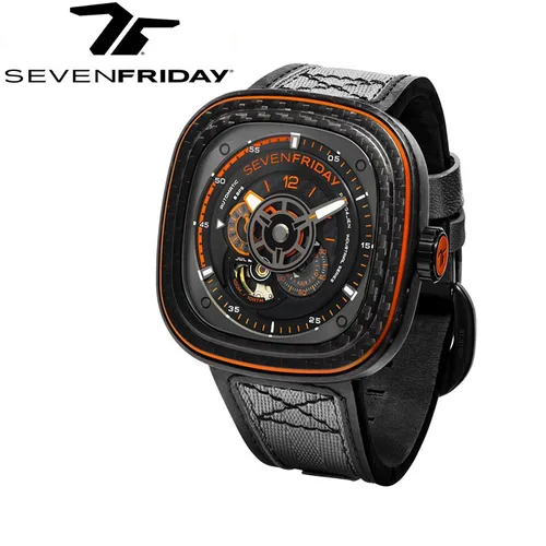 SEVENFRIDAY reloj mecánico automático de fibra de carbono para hombre y mujer, Serie P, resistente al agua, P3C/09, marca de lujo