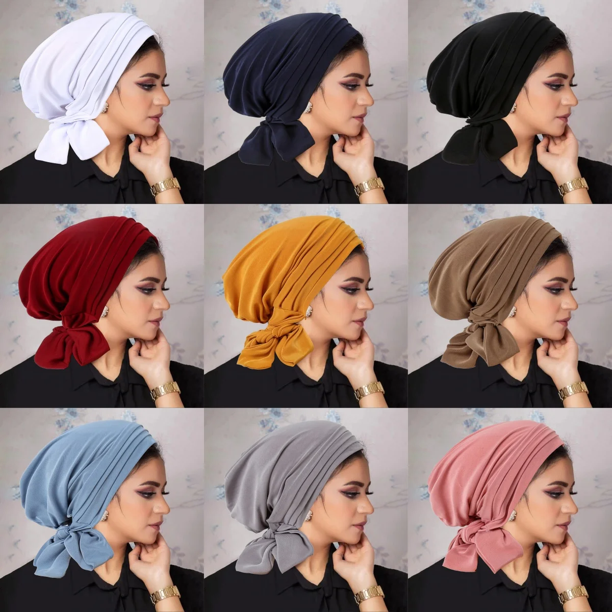 2026 New Solid Color Turban Hijab Hats Long Tail Head Wraps Soft Elastic Muslim Hats Breathable Chemo Cap For Women Girls