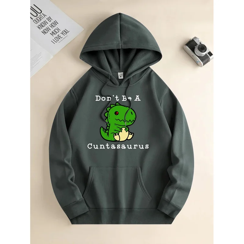 

Men's new fashion hoodie, casual daily drawstring hooded sweatshirt, dinosaur print, front kangaroo pocket, men's jacket