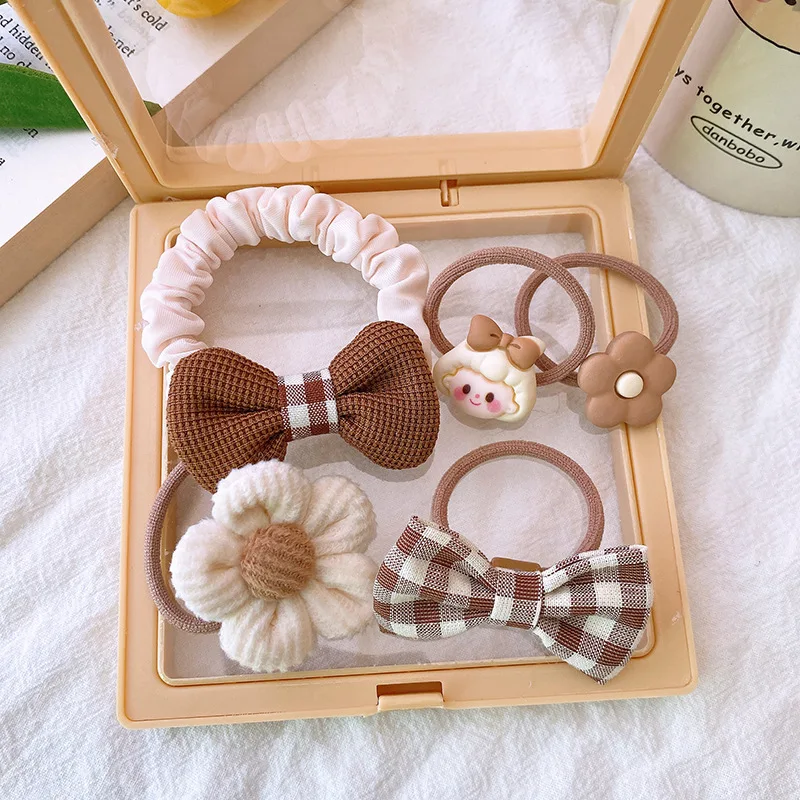 

5Pcs Hair Accessory Gift Box Milk Tea Brown Fabric Hair Clips Hair Ties for Girls Kids Teen Versatile Barrettes Daily Headwear