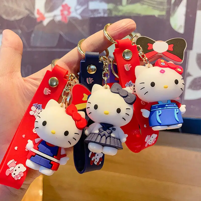 

Милый брелок Hello Kitty: мультяшная ПВХ-фигурка кошки, подвеска для сумки, брелок для ключей от машины, креативный подарок, очаровательное украшение в виде кошки КТ для девочек