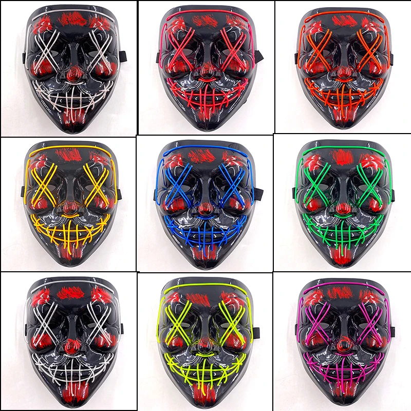 Wireless LED Glowing Mask for Halloween, Party Light Up Masks, Glow in Dark, Scary Masquerade Masks, Festival Purge Light Mask