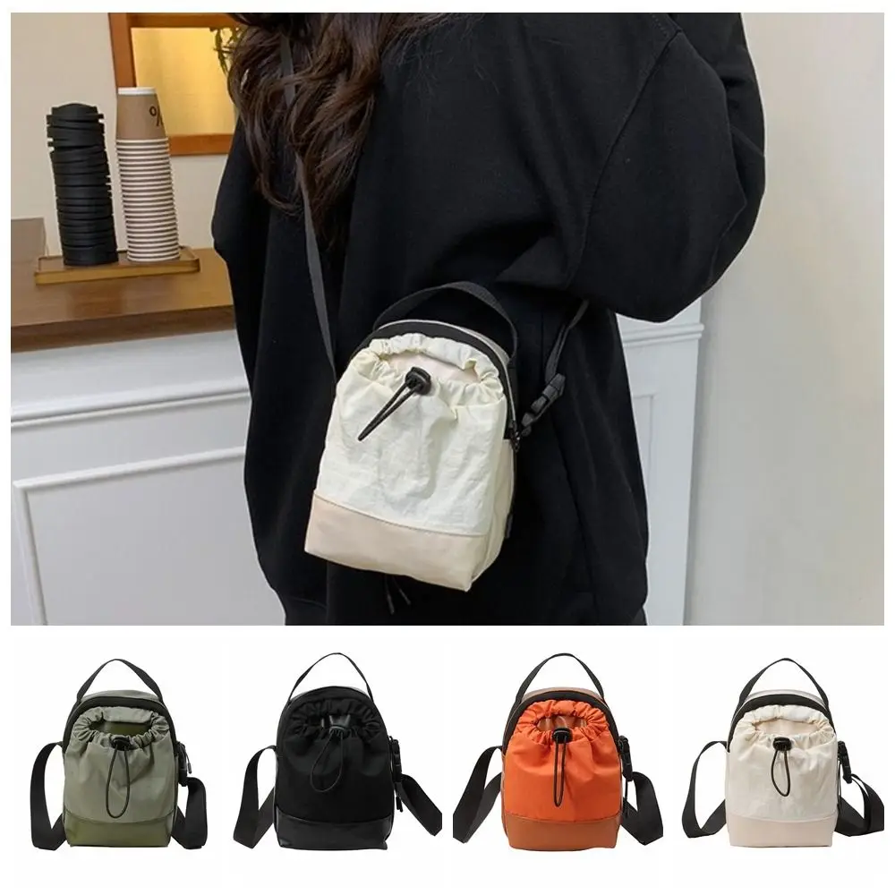 

Japanese Drawstring Nylon Shoulder Bag PU Adjustable Strap Phone Bag Coin Purse Zipper Casual Crossbody Bag Unisex
