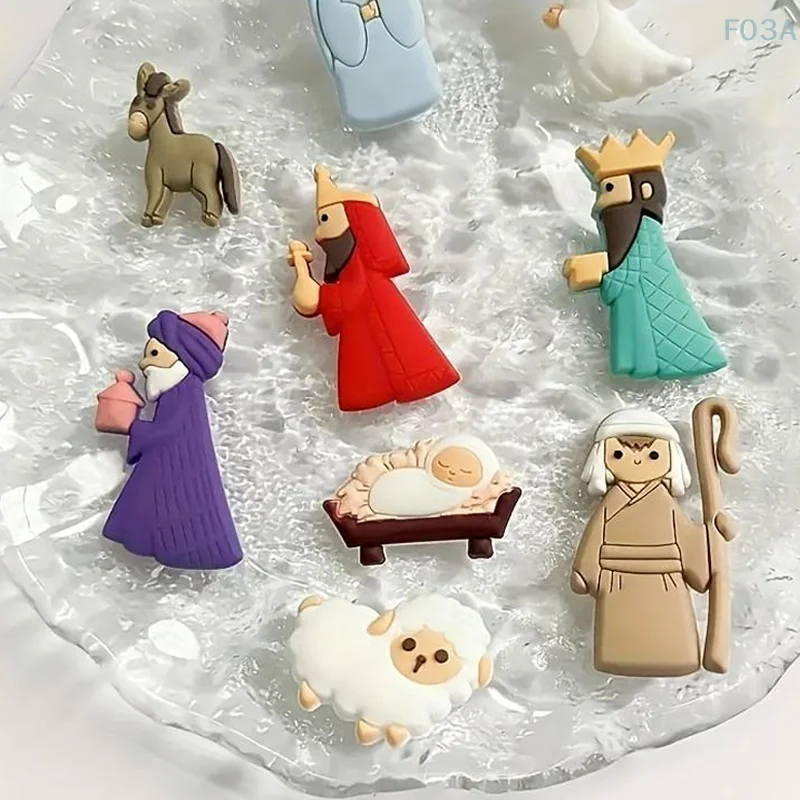 9 stks/set Kerst PVC Mini Cartoon Standbeeld Gebruikt Voor Koelkast Magneten Maken DIY Accessoires