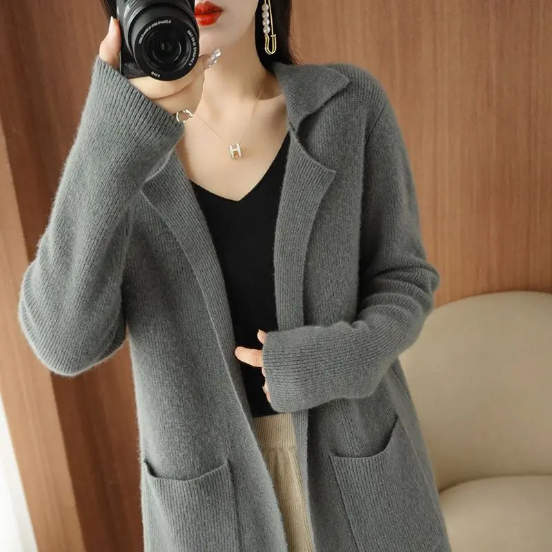 Spring and Autumn Winter New Coat Women\'s Medium to Long Sweater Cardigan Loose Knitted Coat Women\'s Western Style Sweaters