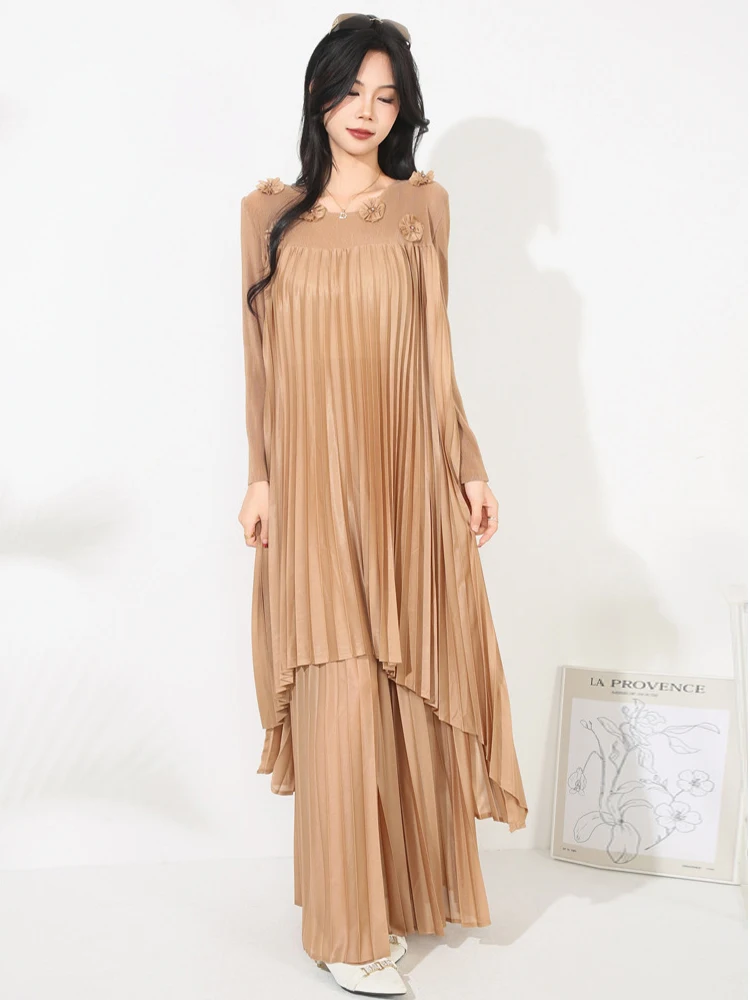 

Элегантные свободные брюки, весенний женский длинный пуловер, топы нестандартной формы + широкие брюки с высокой талией, осенний комплект из двух предметов