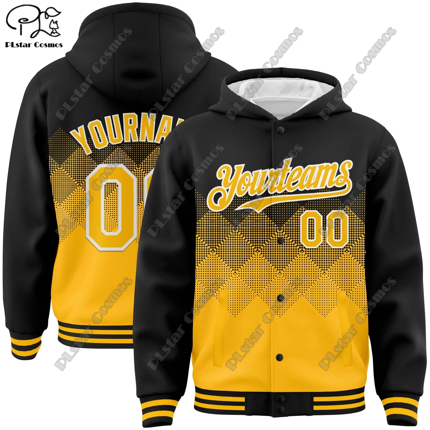 3D printed custom team number black hat colorful gradient geometric shape genuine full snap jacket hoodie unisex new -2