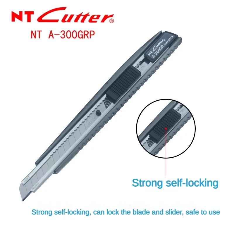 일본 NT CUTTER A-300GRP 9mm 작은 금속 손잡이 안전 잠금 유틸리티 나이프 30°/58° 자동차 호일 자동 잠금 나이프 사용: 종이 절단 벽지 벽지 작업 문구 칼